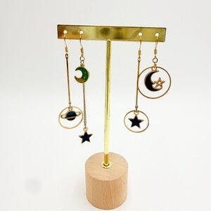 Celestial Earrings Set – Moon Star Planet Dangle Gold Tone (2 Pairs)